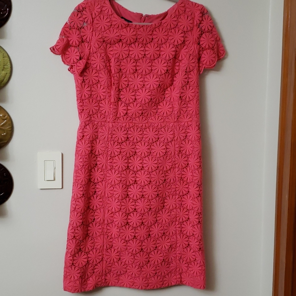 Talbots pink mesh flower detail dress